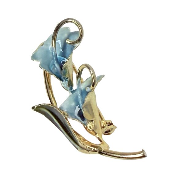 Blue Calla Lily Flower Brooch Pin 1.75" Gold Tone Enamel Cottagecore - Picture 4 of 9